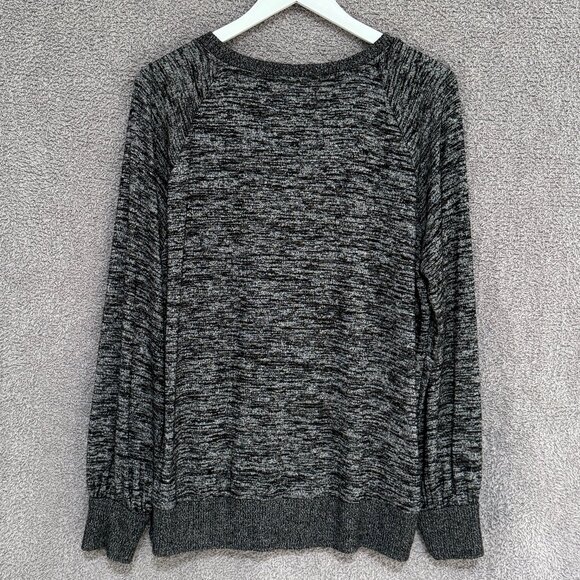 GAP Softspun Blouson Sleeve V-Neck Top Marled Marled Black - Picture 3 of 7